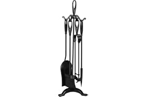 FB FunkyBuys Fireside Companion Set 5 Piece Fireplace Tool Sets Iron Companion Wood Burner – Fire Poker Set Log Burner Accessories – Fire Companion Sets for Log Burners with Stand