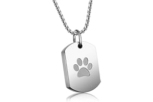 Zysta Collana Urna per Ceneri di Cane Gatto Incisione Zampa in Acciaio Inox Collana Cremazione Funeraria Porta Ceneri Personalizzata Foto e Nome Scritto Gioielli Commemorativo Animali Domestici