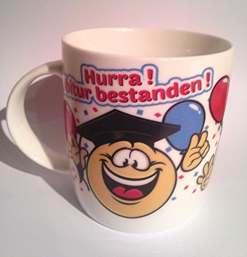 Tasse mit Aufdruck, Motiv, Spruch und Postkarte Abitur bestanden Prüfung