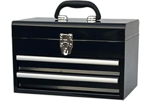 Workington Portable Metal Tool Chest with 2 Drawers, 14" 2-Drawer Tool Chest Cabinet with Ball Bearing Drawer Slides, Steel Tool Storage Box Organizer 4202 Black