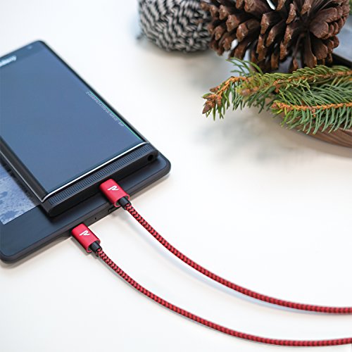Micro USB Kabel Nylon 1m / 3.3ft [2-Pack] – Rampow® 2.4A [ Micro USB Schnellladekabel ] geflochtenes Samsung Ladekabel / Ladekabel Samsung – Lebenslange Garantie – High Speed Sync und Ladekabel für Android Smartphones, Samsung Galaxy, HTC, Huawei, Sony, Nexus, Nokia, Kindle und mehr – Rot und Schwarz - 2