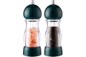 JIMENA Y SUS COSAS Molinillo de Sal y Pimienta, Manual 2 en 1. Impermeable y Con Ajustador Cerámico y Altamente Resistente. Agitadores de Acero Inoxidable Cepillado y Vidrio, Molinillo de Cerámica Ajustable