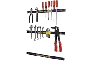 WALTONS EST. 1878 Work Expert Magnetic Tool Holder | Heavy Duty Wall Mounted Tool Storage Strips | 3 Pack | Garden Shed & Workshop Accessories | Fixtures Included