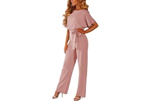 amropi Damen Kurzarm O-Ausschnitt Elegant Lang Jumpsuit Overall Hosenanzug Playsuit Romper