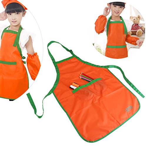 UEETEK Kinder wasserdichte Kunsthandwerk Kittel Schürze für DIY Malerei Gemälde Zeichnung mit Sleevelet(Orange) - 7