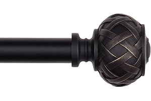 SZXIMU Curtain Pole for Windows 91-182 cm (36 to 72 Inches), Extendable Curtain Rod for Eyelet Curtains Drapery Rod with Netted Texture Finials,Black