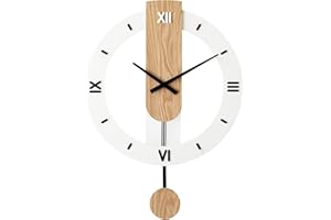 Ergocar Reloj oscilante de madera, reloj colgante con números romanos de madera, adecuado para sala de estar, cocina, dormitorio, oficina