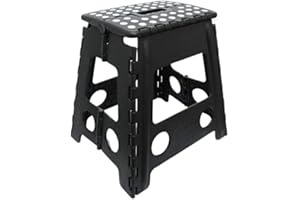 B4E Large Folding Step Stool 15"/39cm Lightweight Foldable and Portable Footstool For Kitchen/Bathroom/Toilet/Caravan | Collapsible/Anti-Slip Black PP Plastic Footstool With Carrying Handle
