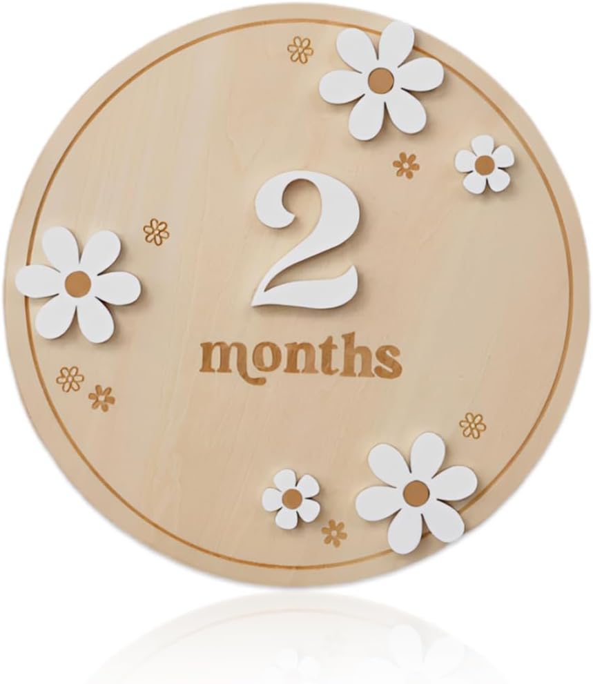 JIRVEX Tarjetas meses bebé de madera 1 Pcs Meses 1-12 Tarjetas de madera para bebé Hitos Fotografía Recuerdos de Crecimiento
