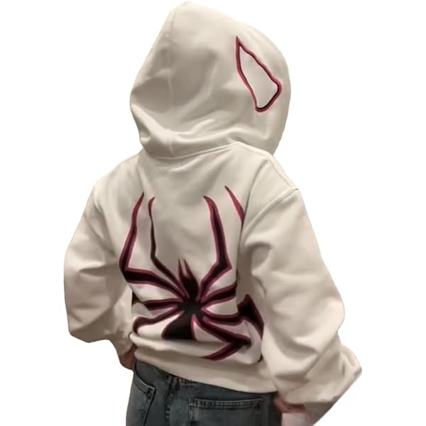 Felpa Con Cappuccio Donna Stampa Spider Web - Stile Y2K Grunge, Gotico, Streetwear, Oversize, In Poliestere E Cotone