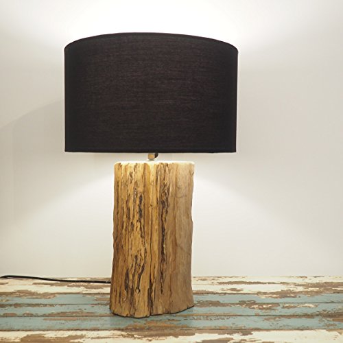 Rustic Wood Table Lamp - Bedroom Wooden Desk Lamp - Choose from Three Lampshade Colours - 60cm H (Black)