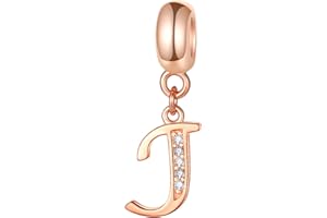 GLOWDAS Charms de lettre en or rose initiale A - Z alphabet perles, pendentif de pierre de naissance cz en argent sterling 925, cadeau d'anniversaire de fête des mères pour bracelet à breloques européen