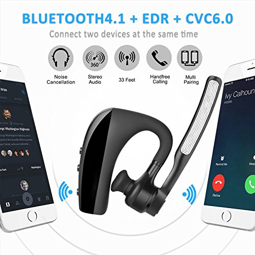 Bluetooth Headset, Wireless Earpiece V4.1 Handsfree Business Earphone In-ear Earbuds with Noise Cancelling Mic for Office/Driving/Work, Support iPhone X 8 7 Plus 6s 5s iPad Samsung Android