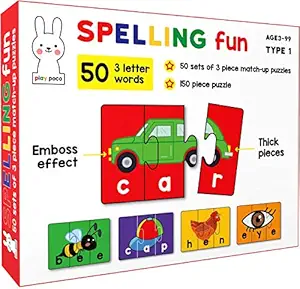 Spelling Fun Type 1 - 150 Piece Spelling Puzzle - Learn to Spell 50 Three Letter Words - Beautiful Colorful Pictures (Age 4+)