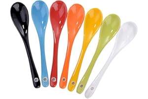BSGP Lot de 7 cuillères à soupe en porcelaine et céramique, 12,7 cm de long, couleurs assorties, saines et respectueuses de l'environnement, parfaites pour les dîners
