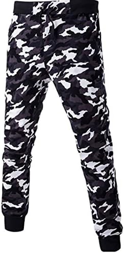 H&amp;E Mens Sport Elastic Wasit Drawstring Camo Cotton Jogger Pants Dark Gray XX-Large
