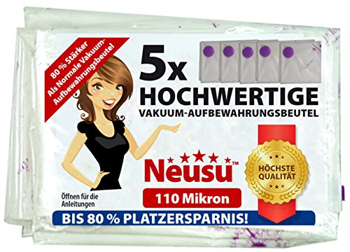 Neusu Vakuum-Aufbewahrungsbeutel - Hochwertige 110 Mikron-Qualität Komprimierung - Platzsparende Beutel (Jumbo XXL 130 x 100 cm, 5-er Pack)