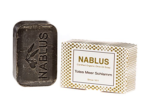 Nablus Soap Natürliche Olivenölseife Totes Meer Schlamm Dead Sea Mud, Tote Meer Salz, handgemacht, hypoallergen, unparfümiert, 100g