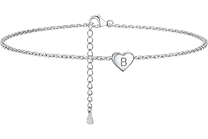 PROSILVER Women Initial Anklet Sterling Silver Heart Ankle Bracelet A-Z Letter, Adjustable Foot Chain for Beach Summer with Gift Box