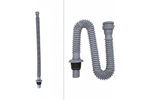 BA Flexible Waste Pipe for Sink/Basin – Universal 1.5" Fit, Extendable PVC Corrugated Drain Hose with Threaded Nut, Anti-Clog Design, Grey | Includes 1-1/4" Adapter (1)