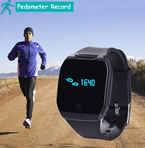 AsiaLONG Wasserdicht Armband Schrittzähler Uhr Bluetooth Fitness Tracker mit 6 Achsen-G-Sensor /Schritte Zählen/Schlaf-Tracker/Kalorienverbrennun/Musik Steuerung/SMS Whatsapp Wecker Anrufe Reminder für Samsung Android iOS Smartphones für Schwimmen Radsport - 6