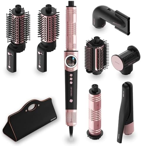 Cecotec Spazzola ad Aria Multistyler AirGlisse 8in1 Black. 1400W, Motore 110000 rpm, 8 Accessori, Coanda Tech 37 mm, Funzione Plasma Anti Crespo, Piastre Riscaldanti, Styling Professionale