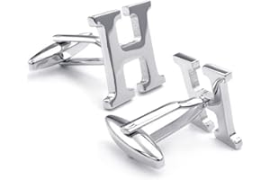 HONEY BEAR 1 Paar Herren Edelstahl Manschettenknöpfe Hochzeit Cufflinks Manschettenknopf Silber Buchstabe,MEHRWEG