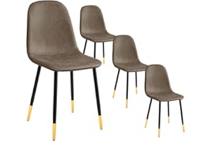 FurnitureR Un Juego de 4 sillas de Comedor de Estilo escandinavo para restaurantes, Salas de Estar y cocinas (Marrón Oscuro + Oro Negro)
