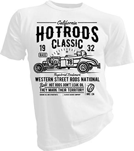LAH Fabrics California Hotrods Classic Fruit Of The Loom White Unisex T-Shirt (X-Large)
