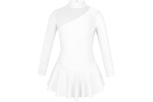 TiaoBug Enfant Fille Justaucorps de Gymnastique Ballet Robe Danse à Strass Manche Longue Robe Patinage Artistique Robe Sport Latine Body Yoga Dancewear 4-16 Ans