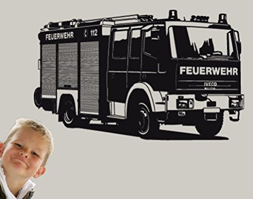 Wandtattoo Feuerwehr Truck uss278 Wandaufkleber Wandsticker Kinderzimmer 80 x 48 rot