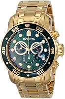Invicta - 0075 - Pro Diver - Montre Homme - Quartz Chronographe - Cadran Vert - Bracelet Acier plaqu&eacute; Dor&eacute;