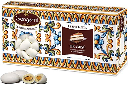 1 Kg Gangemi Confetti - Doux Mariage Dragée Amande - Saveur TIRAMISU' - Classique Cadeau de Mariage Italien - Amande de Sicile - Blanc (approx. 180)