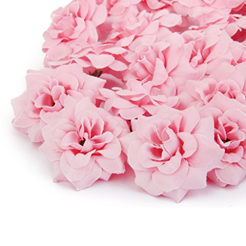50 Stk. Seide Rosen Künstliche Braut Clips Hochzeit Dekoration Blumenköpfe (Rosa) - 5
