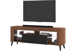 Selsey HugoB - Mueble de TV - 140 cm - Aida Nogal Tabaco Mate/Negro Brillo - Iluminación LED por batería – Moderno