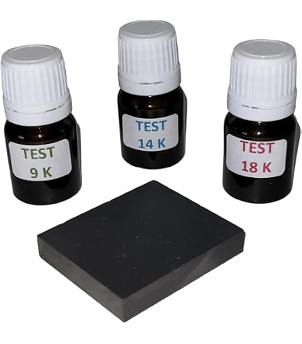 Kit 5 flaconi per spatola test gioielli tester per oro 9 K, 14 K, 18 K, 24 K, argento pronto all'uso con pietra di tocco + istruzioni incluse