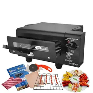 Hot Berg 11 Inches Electric Tandoor & Regulator (on/Off Switch) with Pizza Cutter,Recipe Book,Grill & Skewers, Safety Glove,Nonstick Sheet,Aluminium Trey 2+1 Year Warranty Small)
