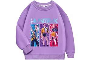 Moollyfox Huntrix 100% Cotone Bambini Maglione Senza Cappuccio Girocollo Felpa con Cartone Animato Stampa Sport Casual Top Maglione Per Ragazzi Ragazzi Ragazze Ragazzi