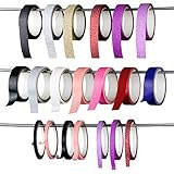 CREACIONES COLORFULGAS - Utilice nuestra colorida cinta washi para alegrar cada área de su vida con una variedad de colores y rollos de cinta con purpurina como negro, rojo, rosa, oro rosa, melocotón, blanco, gris, azul, purpurina, plata y oro. Los colores llamativos y las cintas de purpurina los hacen perfectos para crear pegatinas de bola, álbumes de recortes y pegatinas de popa.