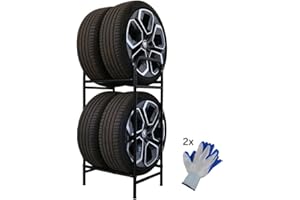 PROREGAL Étagère à pneus Carrera | HxLxP 104x55x40cm | jusqu'à 4 pneus sur 2 Niveaux | Noir