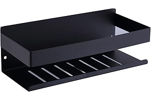 KigKog® Mensola da Doccia Senza Foratura - Mensole Bagno Autoadesivo Nero Opaco Organizzatore da Parete, Acciaio ​Inox Adesivo Portaoggetti Doccia 23CM, K07-23MB