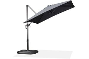 PURPLE LEAF Sonnenschirm 250 x 250 cm Groß Ampelschirm mit Kurbel 360-Grad Drehbar mit Fußpedal und Kreuzsockel für Terrasse, Balkon Sonnenschutz, Grau