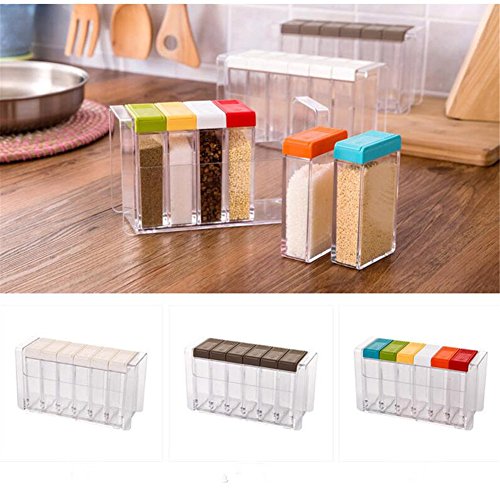 6/Set Spice Shaker Würze Flasche, jar Gewürz Container mit Tablett, klar Würze Rack Gewürzbehälter, Aufbewahrung Rack Küche Zubehör – Multi Farbe - 5