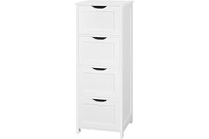 eSituro Armario de Suelo para Baño Auxiliar Pequeño Mueble Organizador de Cajones Laterales con 4 Cestas MDF Blanco 28 x 29 x 82cm