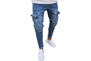 FANNYFUNY HOSE Fannyfuny Mode Herren Destroyed Jeans-Hose mit Taschen Reißverschluss Herren Slim Fit Jeans Denim Used Look Mit Destroyed-Optik Teen Jungen Party Kleidung Hellblau S-XXXXL