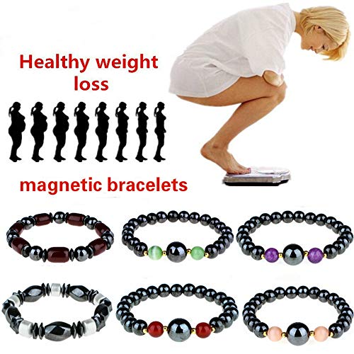 Preisvergleich Produktbild JUZIWEI Magnet Armband, 6Pcs Unisex Stilvolle Gewichtsverlust Black Stone Armband Gesundheits Magnetische Armband Frauen Männer Geschenke Für Eltern Freunde
