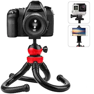 Unifree Flexible Cell Phone Octopus Gorilla Tripod Stand for DSLR Camera & Mobile Phone 12 Inch Lightweight Bendable Foldable Gorillapod with Ball Head with Mobile Holder (Black)