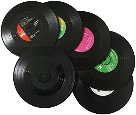Drink Coasters, 6 Silicone Retro CD Record Rubber Table Coasters Non-Slip No Spills, Best Holders for Coffee Beer Mug Wine Glass Bottle