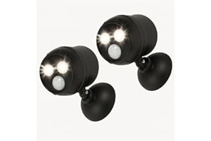 Proxinova Focos LED exterior, Luz Exterior con Sensor de Movimiento 1000 Lúmenes, 2 Piezas, Funciona con baterías, 360° Rotación + 100° Inclinación, Foco LED compacto y Fácil de Montar
