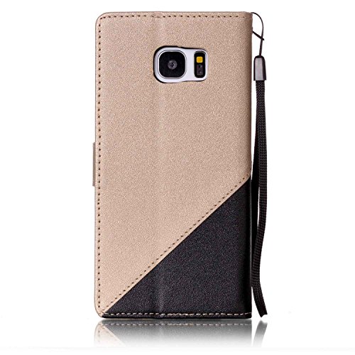 CaseHome Samsung Galaxy S7 Edge PU-Leder Etui (mit Frei HD Schirm-Schutz) Stilvoll Elegant Muster Gedruckt Entwurf Stoßfest Rutschfest Schutz Brieftasche Fall Abdeckung Schale Haut Stoßstange Magnetischer Flip Stand-Funktion mit Handschlaufe und Kreditkarten-Steckplätze Passen für Samsung Galaxy S7 Edge-Schwarz und Gold - 3